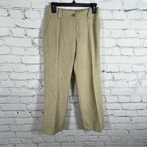 Loft Wool Blend Khaki Rolled Cuff Dress Slacks Size 4 Petite (D11)